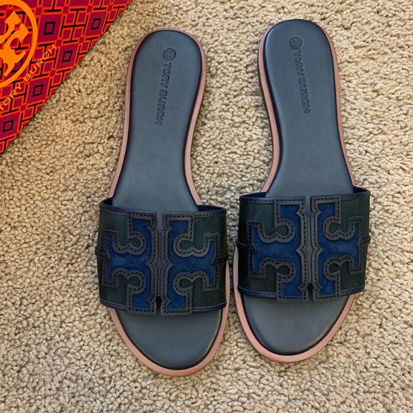 NEW 9.5 Tory Burch Ines Mesh Slide Black NavyGreen - Picture 6 of 10